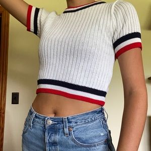 Red, white, and blue cropped sweater
